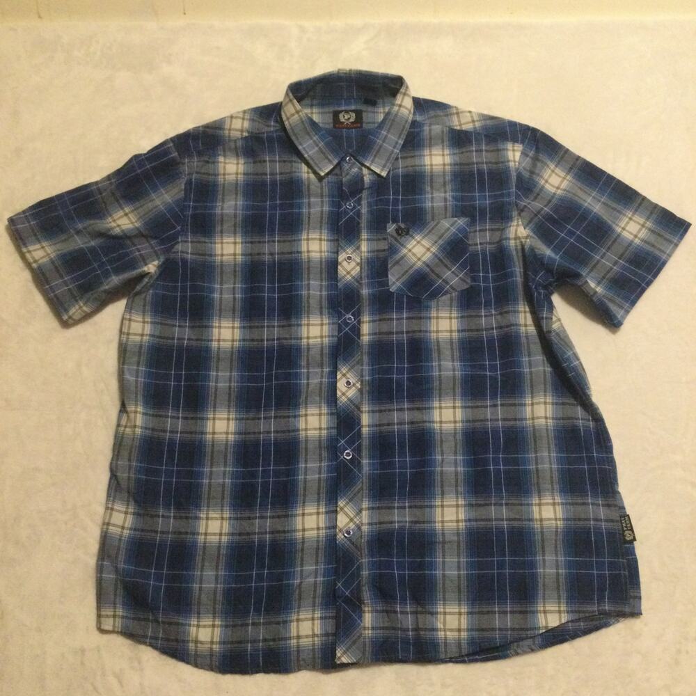 Phat Farm Shirt Button Down Mens XXL Blue Plaid Cotton Short Sleeve Y2K Casual
